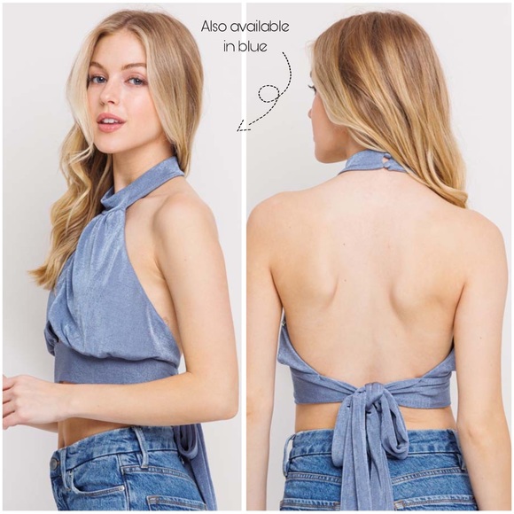 Slinky Tie Back Halter Crop Top - Picture 3 of 3